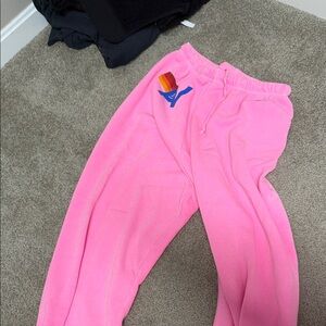Aviator Nation Pink Sweatpants with Rainbow Logo